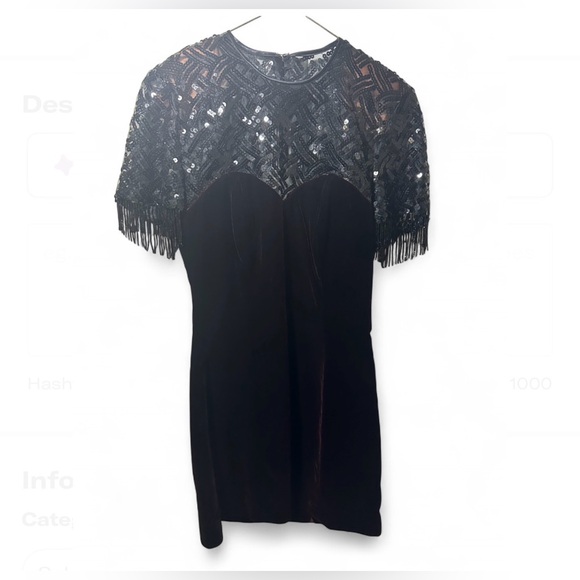 Vintage Red Black Velmet short sleeve Dress with Sequins and Fringe - Picture 2 of 6